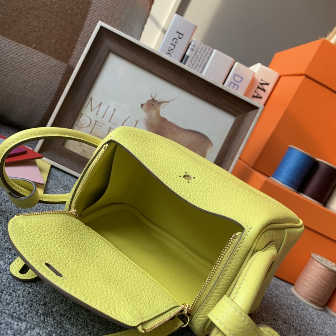 에르메스 미니 린디백 리몬첼로 금장 끌레망스 가죽